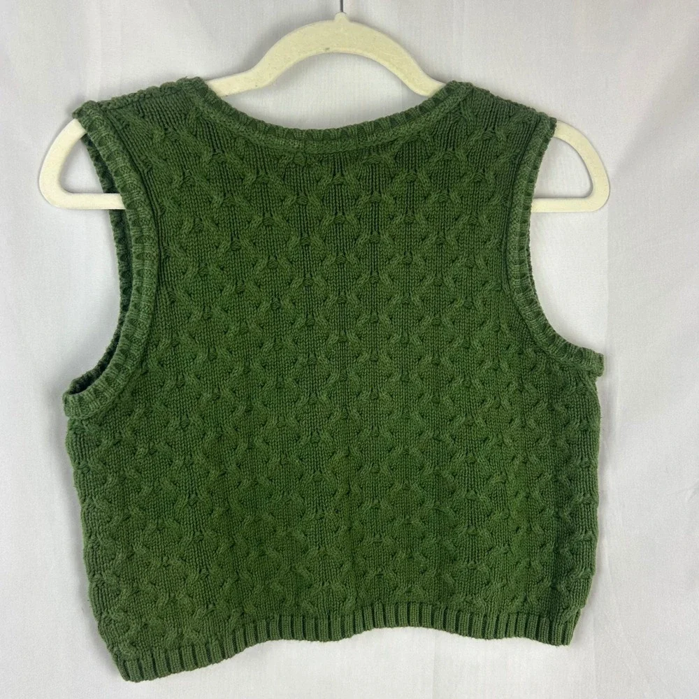 The Limited America Green Cable Knit V Neck Sweater Vest Crop Medium Vintage 90s